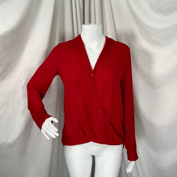 Chelsea 28 Women’s Red Cross Front Faux Wrap Blouse (D14) - Picture 1 of 6